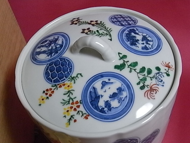 平安秀峰造 色絵祥瑞捻丸文宝水指（共箱） 平安秀峰 二閑人 祥瑞水指
