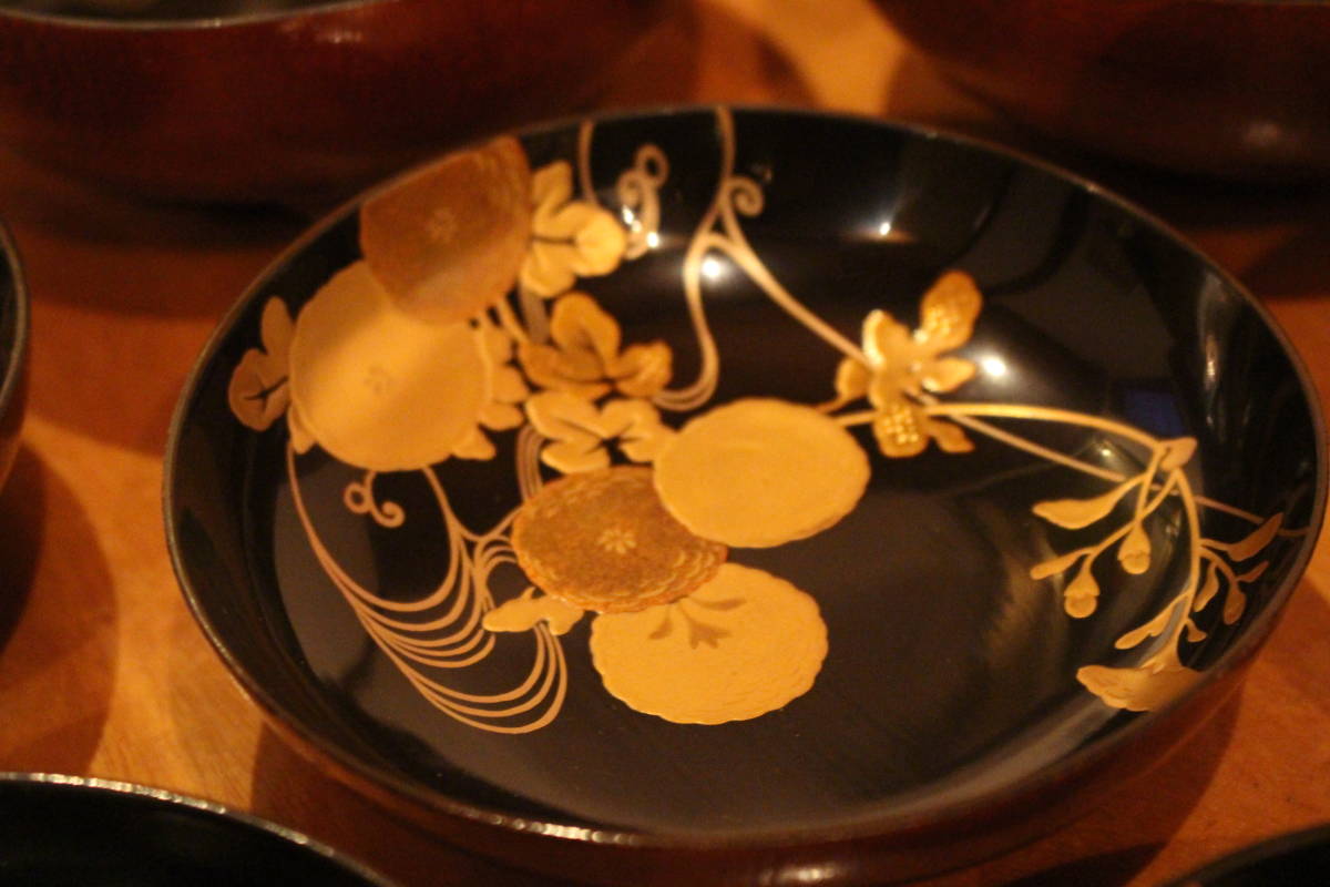 金銀 家紋散 蒔絵 吸物椀 五客 美品 DT339 美術品・アンティーク