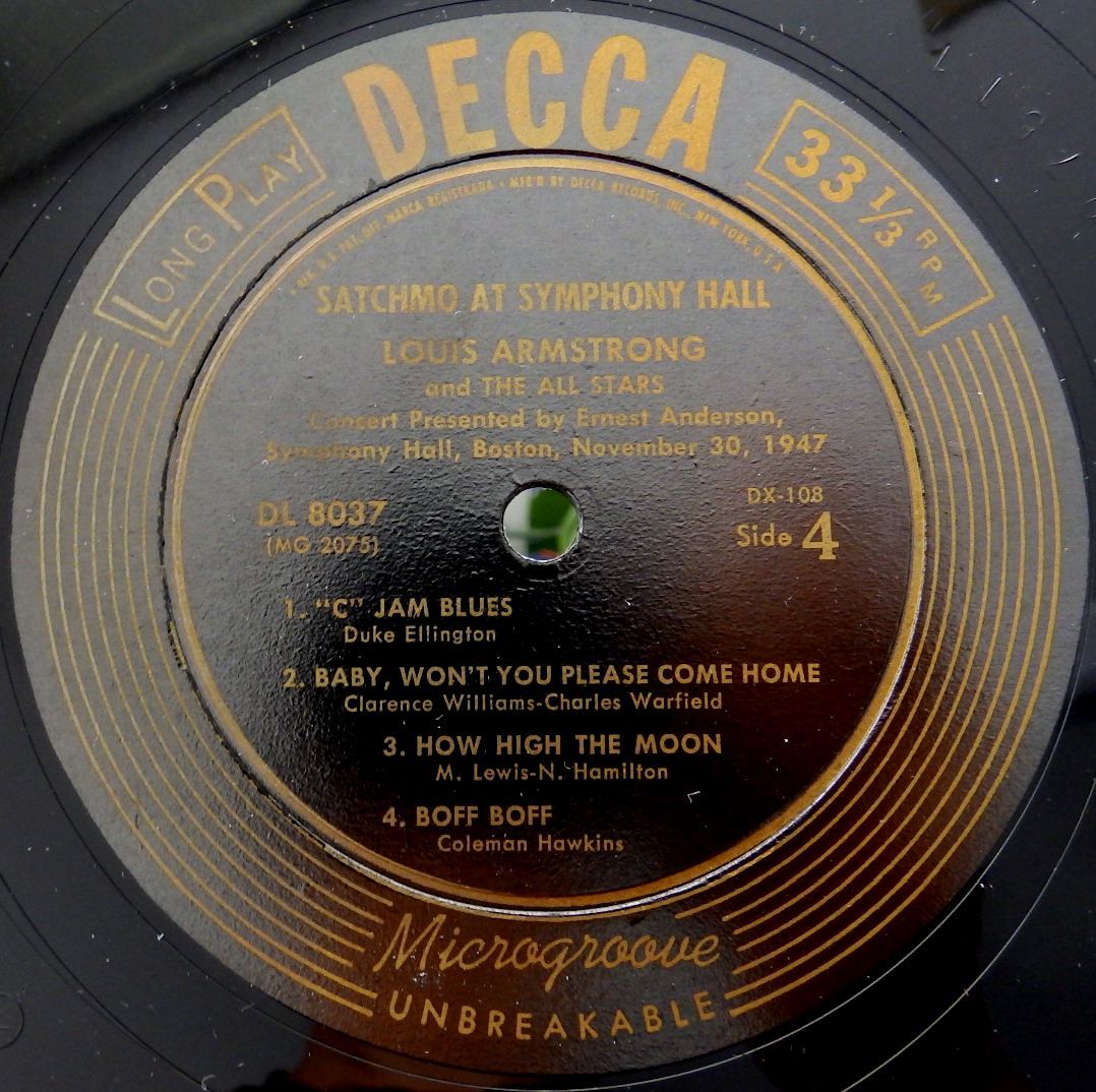 220g あり 重量 プレス Flat 黒金 完全 オリジナル 深溝 LOUIS ARMSTRONG Satchmo at symphony hall ルイ・アームストロング Decca DL 8037_3