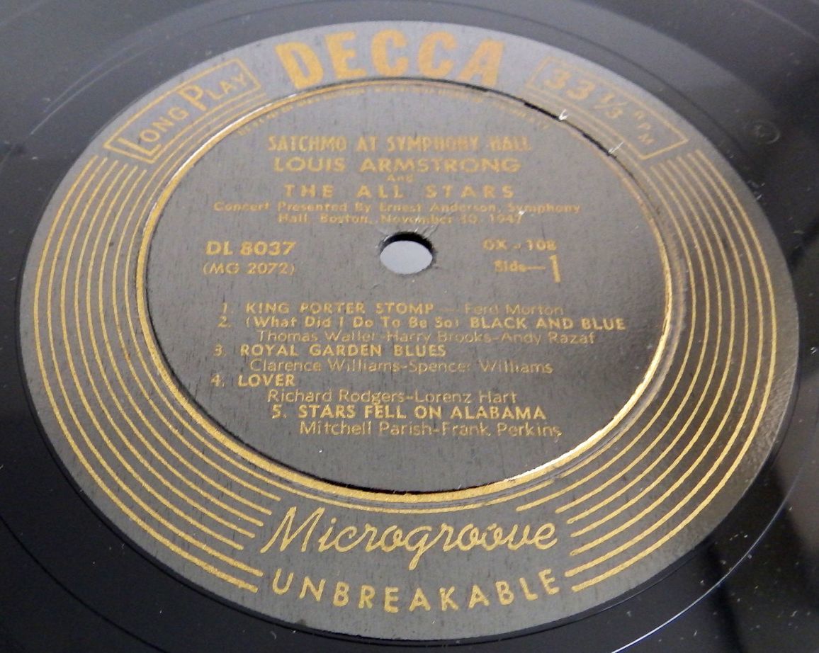220g あり 重量 プレス Flat 黒金 完全 オリジナル 深溝 LOUIS ARMSTRONG Satchmo at symphony hall ルイ・アームストロング Decca DL 8037_4