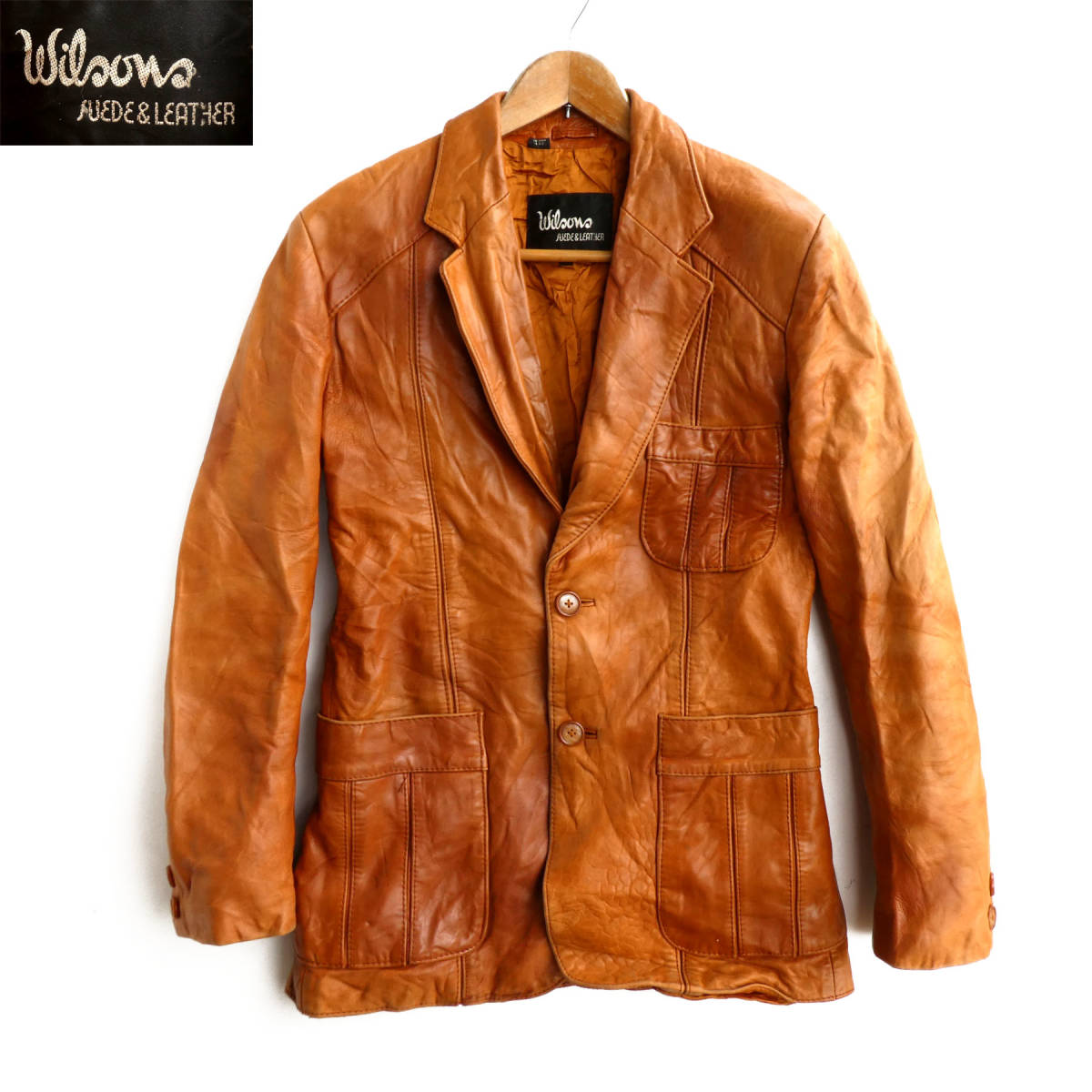 48/10.4-2T　WILSONS SUEDE＆LEATHER　ウィルソンズ　本革　レザーテーラードジャケット　キャメル　レザージャケット　革ジャン　M位