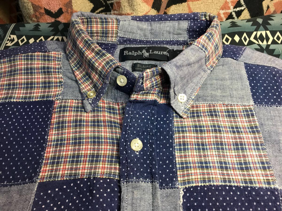 新品，本物保証 90's Polo Ralph Lauren ラルフローレン インド綿 ドット パッチワーク ブルー BDシャツ サイズM 検ンテージ(トップス)｜売買されたオークション情報、yahooの商品情報をアーカイブ公開 - オーク 男性用