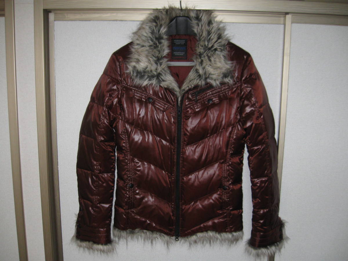 1円!美品! NICOLE CLUB FOR MEN ファーダウンジャケット 48 ワイン 