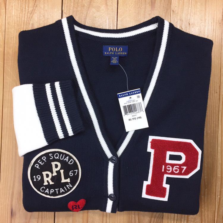 Polo Ralph Lauren ワッペン　カーディガン M 新品即決【ガールズXL】☆ラルフ☆キュートなワッペンロゴニット