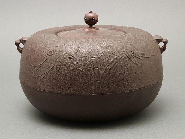 328A. 茶道具 釜師 佐藤清光作 竹地紋 甑口釜 共箱 / 茶室鉄瓶