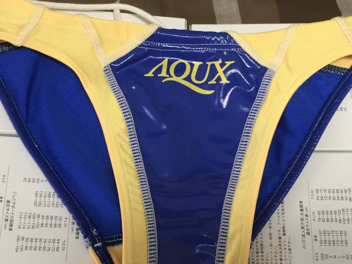 AQUX 水着 Mサイズ 青 エナメル生地 競パン ☆AQUX競パンサイズS ☆