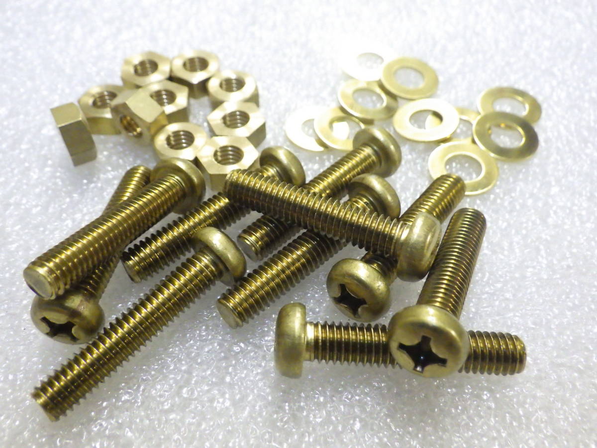真鍮 6×30 プラス 6ミリ 鍋小ねじ ネジ M6 ビス 六角ナット 丸 ワッシャ 10組(金属)|売買されたオークション情報、yahooの ...