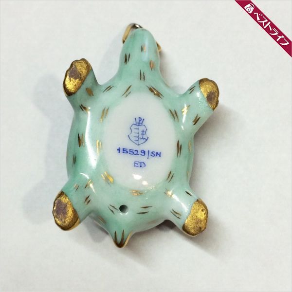 本物 ヘレンド Herend) ペンダントトップ 亀(15529) タートル 西安の黒 