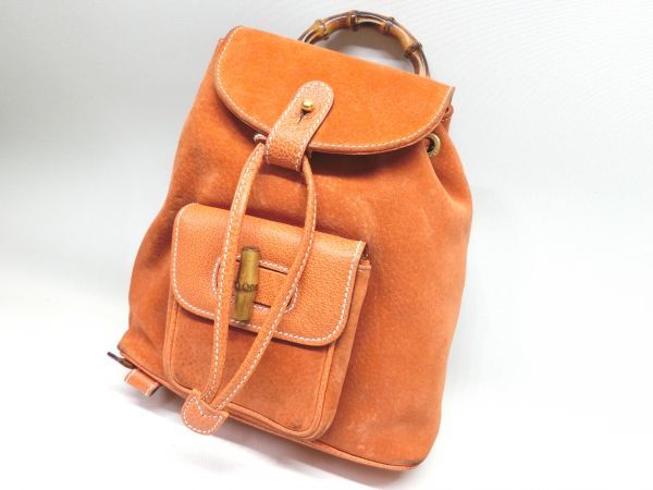 GUCCI グッチ バンブー ミニリュック スエード×レザー オレンジ GUCCI 