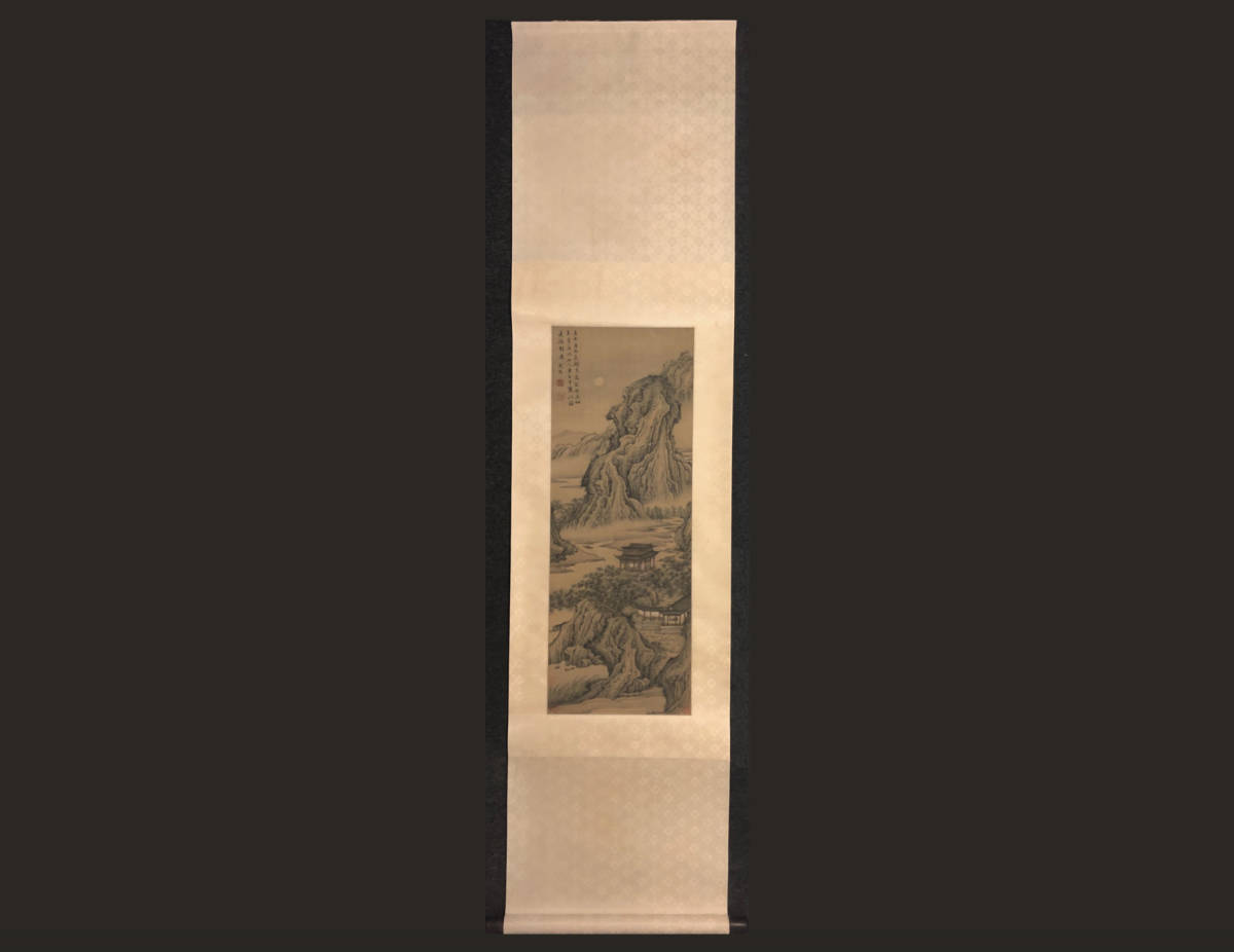 【掛軸】文徴明 1470-1559 山水 明代 中国古美術 絹本 美品 肉筆時代保証 Fine Chinese Hanging Scroll painting By Wen Zhengming 0717