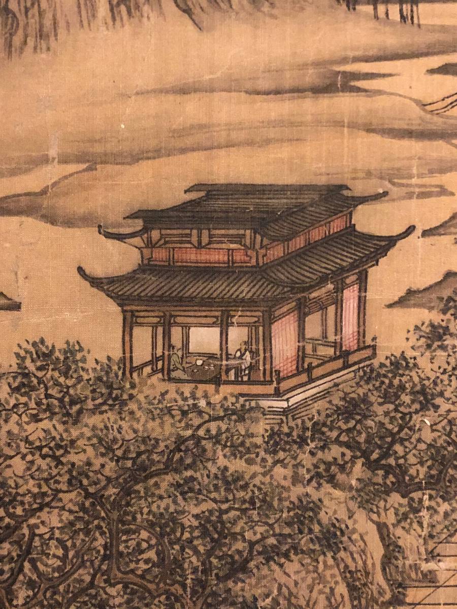 【掛軸】文徴明 1470-1559 山水 明代 中国古美術 絹本 美品 肉筆時代保証 Fine Chinese Hanging Scroll painting By Wen Zhengming 0717