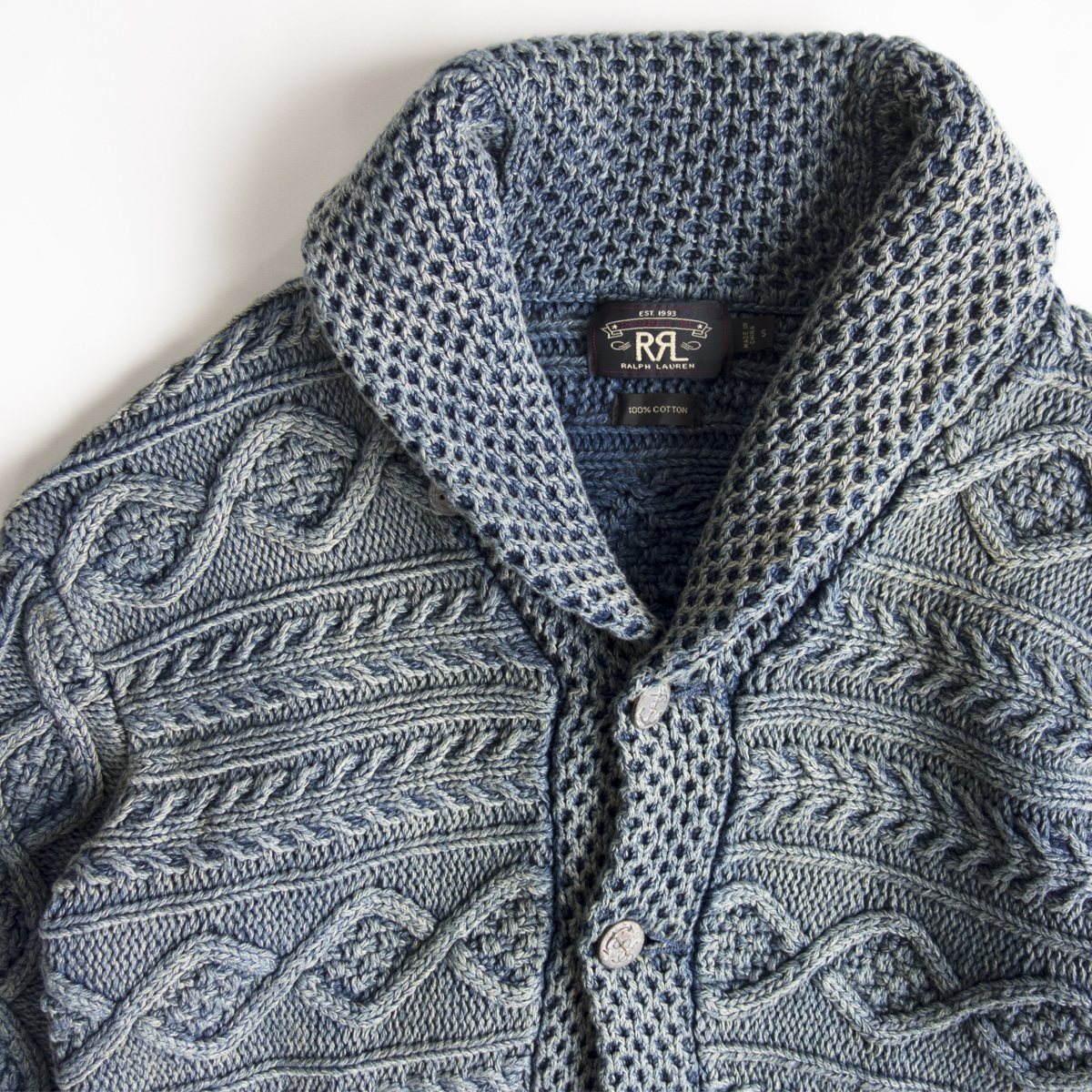 【1円スタート】【美品】RRL 【INDIGO SHAWL COLLAR CARDIGAN】インディゴ ショールカラー カーディガン ラルフローレン M_3 1118078