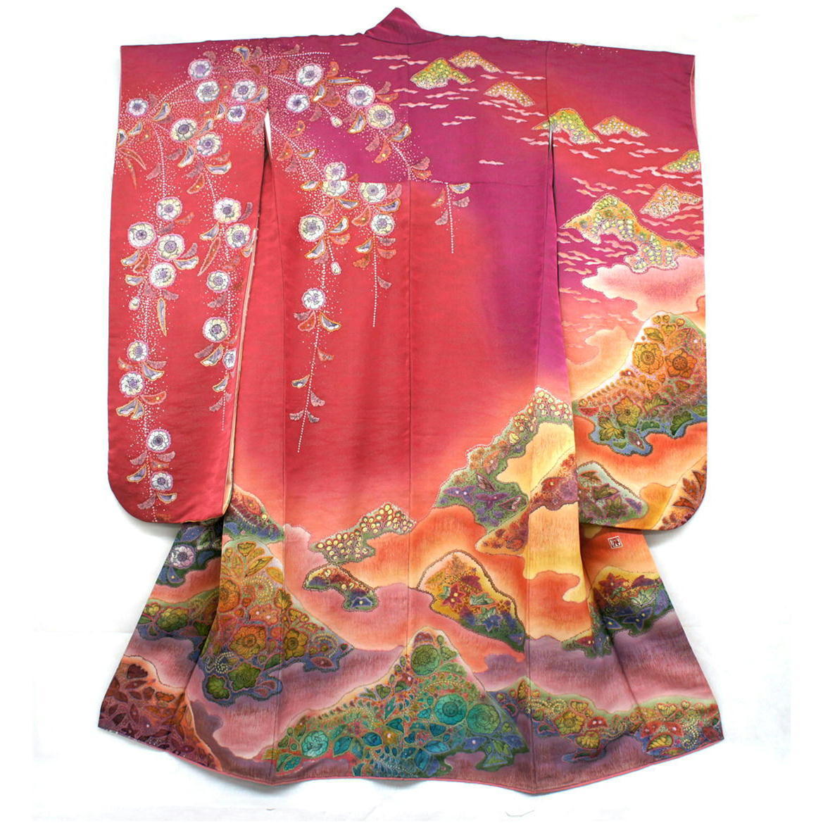 最落無し！【中古良品】辻が花振袖 吉乃一廉作 正絹 成人式 ピンク