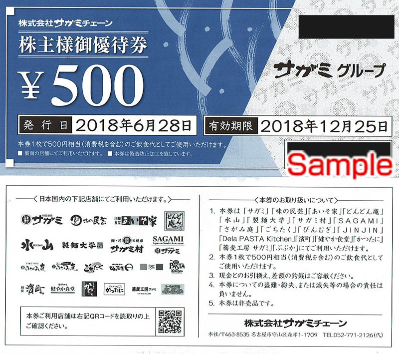 ◆12-01◆サガミチェーン 株主優待券(500円券) 10枚Set◆