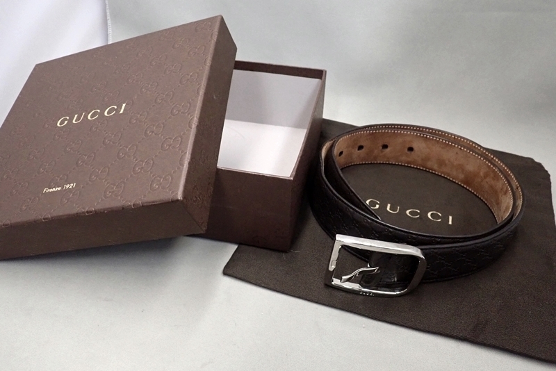 グッチ メンズ マイクログッチシマ レザーベルト 449716 メンズ 85cm ブラウン色【 付属品あり 】 1円スタート マイクログッチシマ グッチ ブラック (目立った傷や汚れなし)GUCCI B GUCCISSIMA