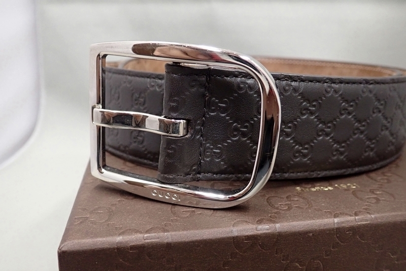 グッチ メンズ マイクログッチシマ レザーベルト 449716 メンズ 85cm ブラウン色【 付属品あり 】 1円スタート マイクログッチシマ グッチ ブラック (目立った傷や汚れなし)GUCCI B GUCCISSIMA