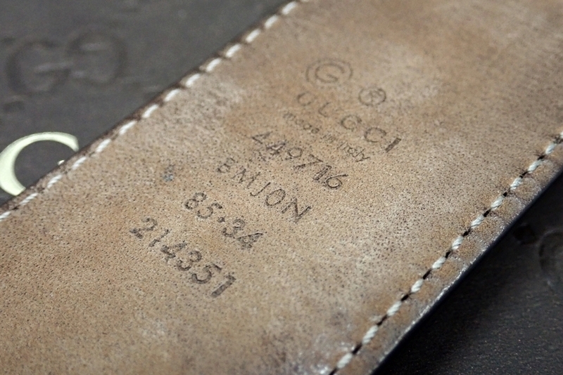 グッチ メンズ マイクログッチシマ レザーベルト 449716 メンズ 85cm ブラウン色【 付属品あり 】 1円スタート マイクログッチシマ グッチ ブラック (目立った傷や汚れなし)GUCCI B GUCCISSIMA