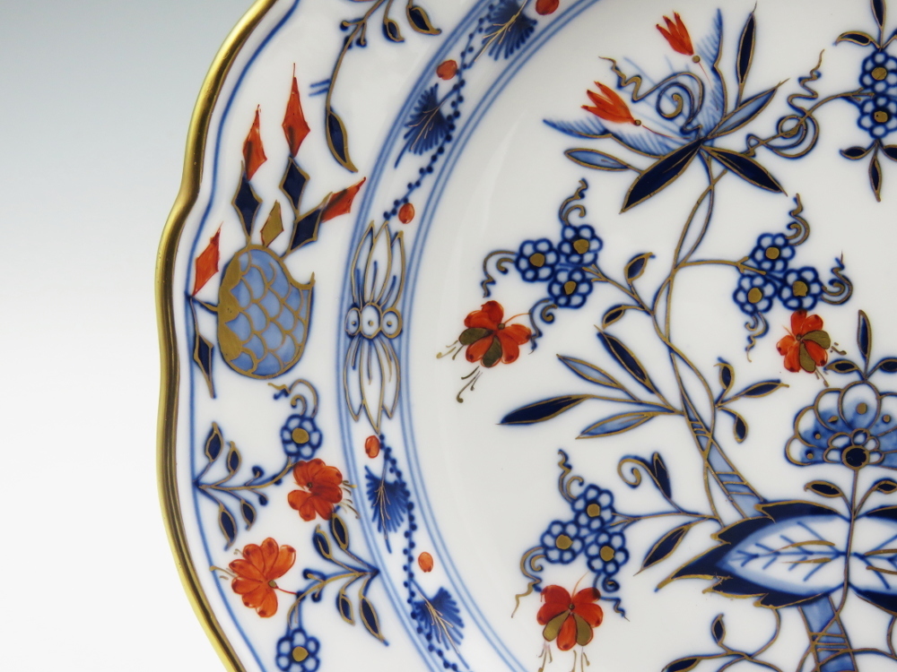 ☆マイセン　朱金オニオンA（カラーオニオン、ブルーオニオンレッド＆ゴールド）　21.5㎝プレート　１級品　希少ファイファー期