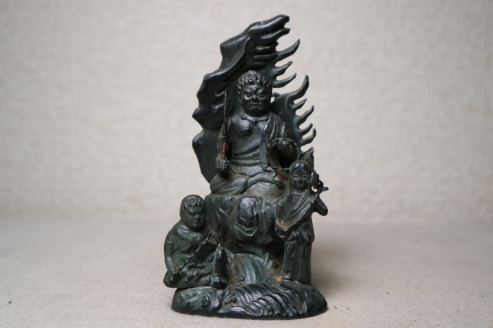 仏教美術 不動明王 坐像 三尊像 検仏像脇侍童子金銅仏珍品希少骨董