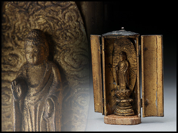 阿弥陀如来立像 漸江戸時代 厨子入 漆箔 木彫彫刻 仏教美術 文化遺産