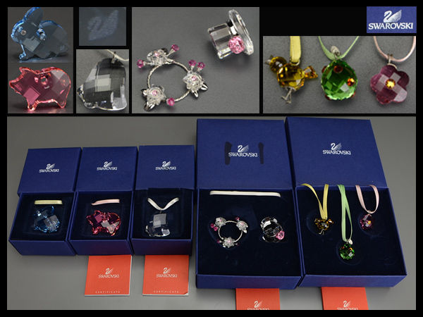 【白蓮】SWAROVSKI スワロフスキー クリスタル オーナメント 箱付 5点 トップハット&フラワーガーランド ウサギ 他i300