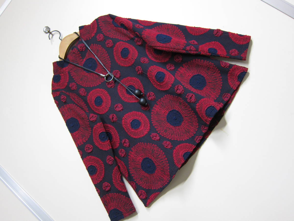 ☆刺繍デザイン ふくれドット Aラインチュニック M～L (NV/RD)