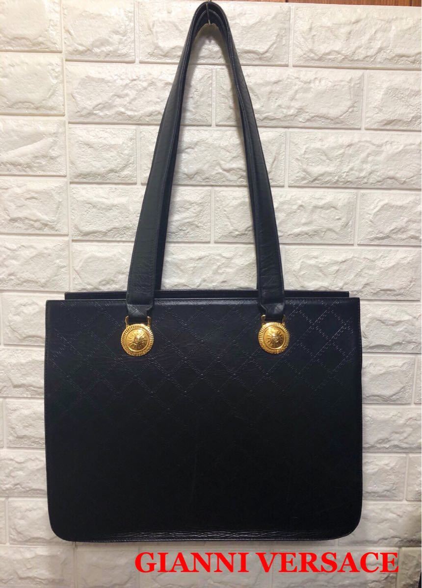 *大きめ*ヴェルサーチ*VERSACE*ゴールドサンバースト*本革タッセルフリンジ*肩掛けロングショルダーバッグ*ブラック/黒*男女兼用*通勤*旅行