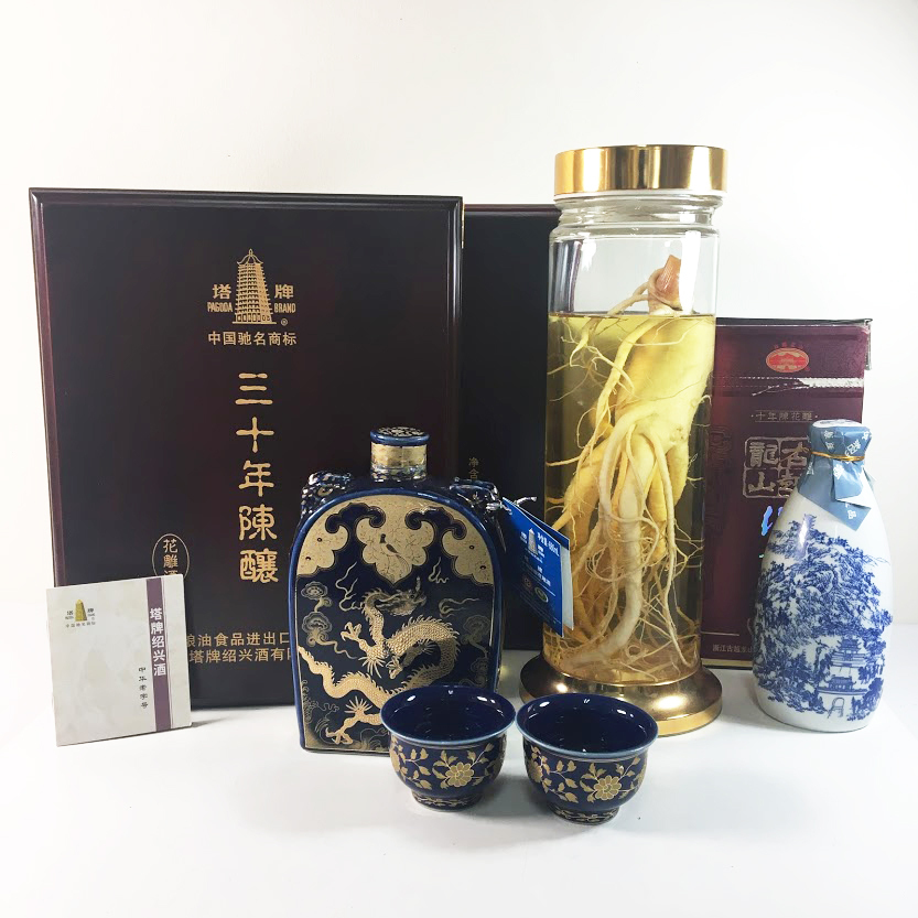 □古酒 三十年陳醸 紹興酒 陶器ボトル グラス 箱付 古越龍山