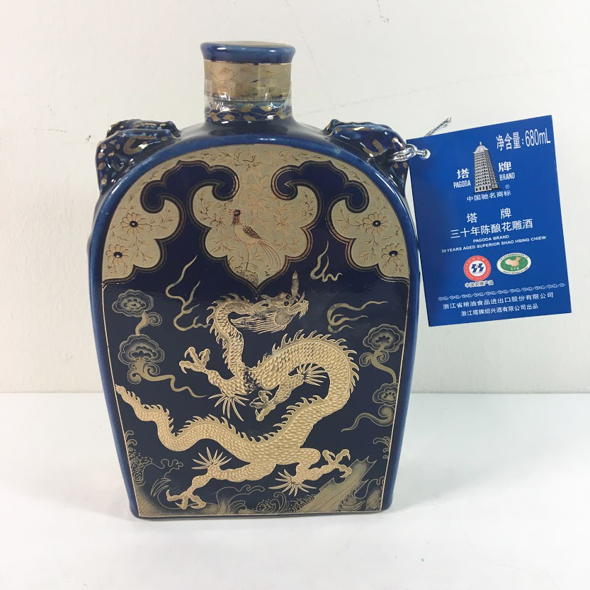 □古酒 三十年陳醸 紹興酒 陶器ボトル グラス 箱付 古越龍山