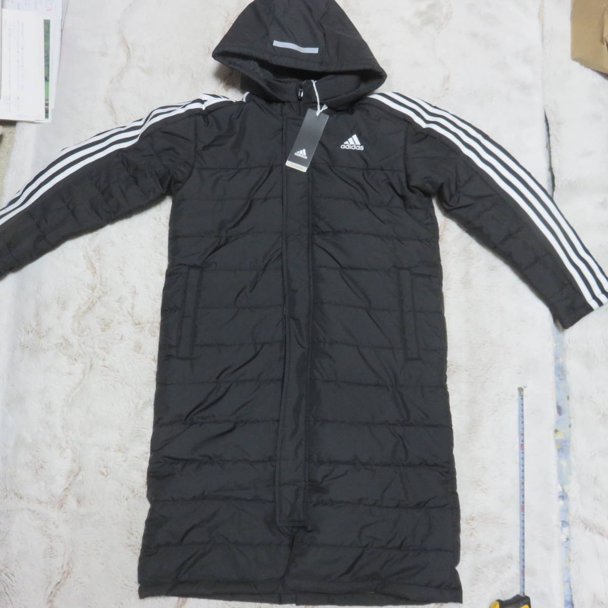 adidas ジュニア ボア付き ロングベンチコート ブラック 160 新品 ☆。