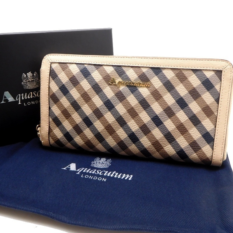 【正規品，お得】 クラブチェック柄 定価2.9万 イタリア製 Aquascutum アクアスキュータム ラウンドジップ レザー ウォレット 長財布 / y1220_12(長財布（小銭入れあり）)｜売買されたオークション情報、yahooの商品 長財布（小銭入れあり）