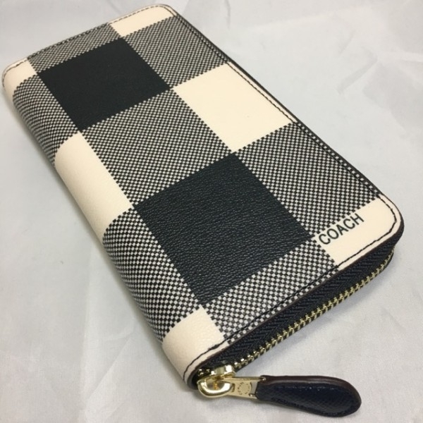 【無料ラッピング承ります】2018新作 新品コーチ 長財布 おしゃれなチェック チョーク×ブラック×ゴールドメタル ラウンドファスナー コーチ 長財布 COACH ギンガムチェック ラウンドファスナー長財布 ライトカーキ&frasl;チョーク