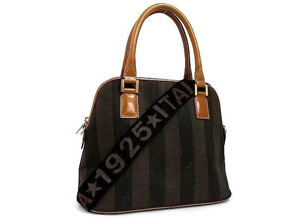 1円 FENDI フェンディ ペカン柄 PVC×レザー 2WAY ハンドバッグ ショルダーバッグ レディース ブラウン系 Y418JO