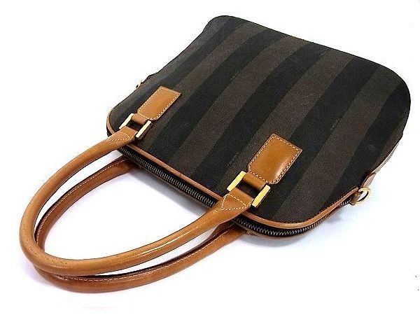 1円 FENDI フェンディ ペカン柄 PVC×レザー 2WAY ハンドバッグ ショルダーバッグ レディース ブラウン系 Y418JO