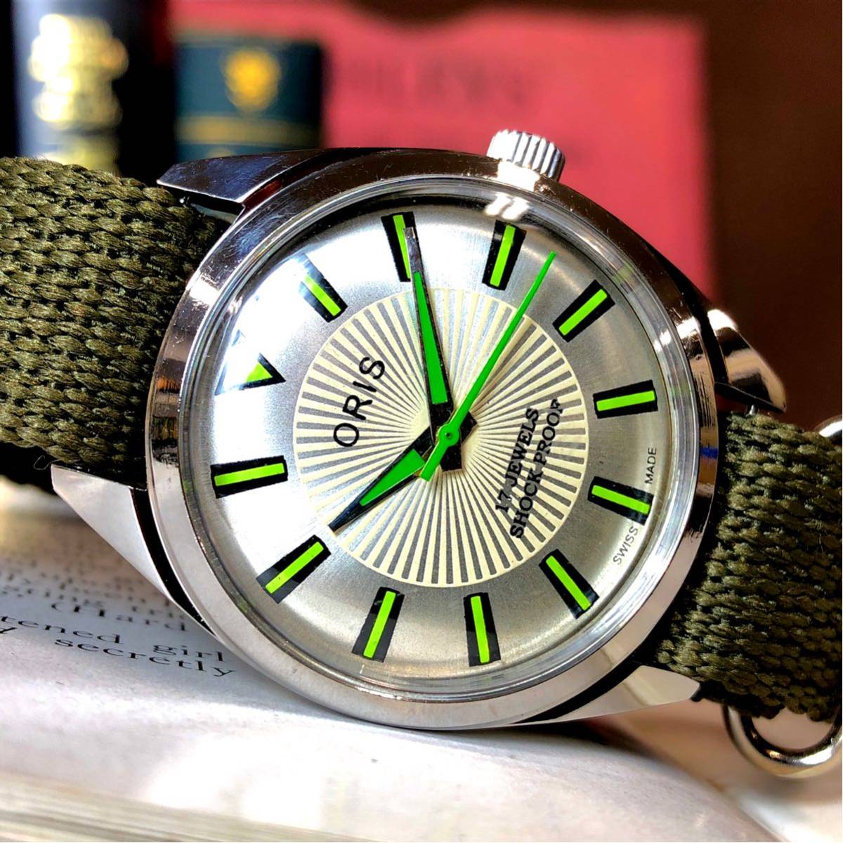 ORIS オリス SWISS 17石 機械式手巻き L美品 グリーン 手巻き ST-96