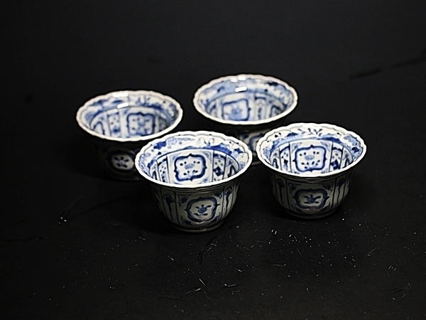 古伊万里 染付 江戸後期 芙蓉手花鳥文 日々の iichi E1188C 向付 古