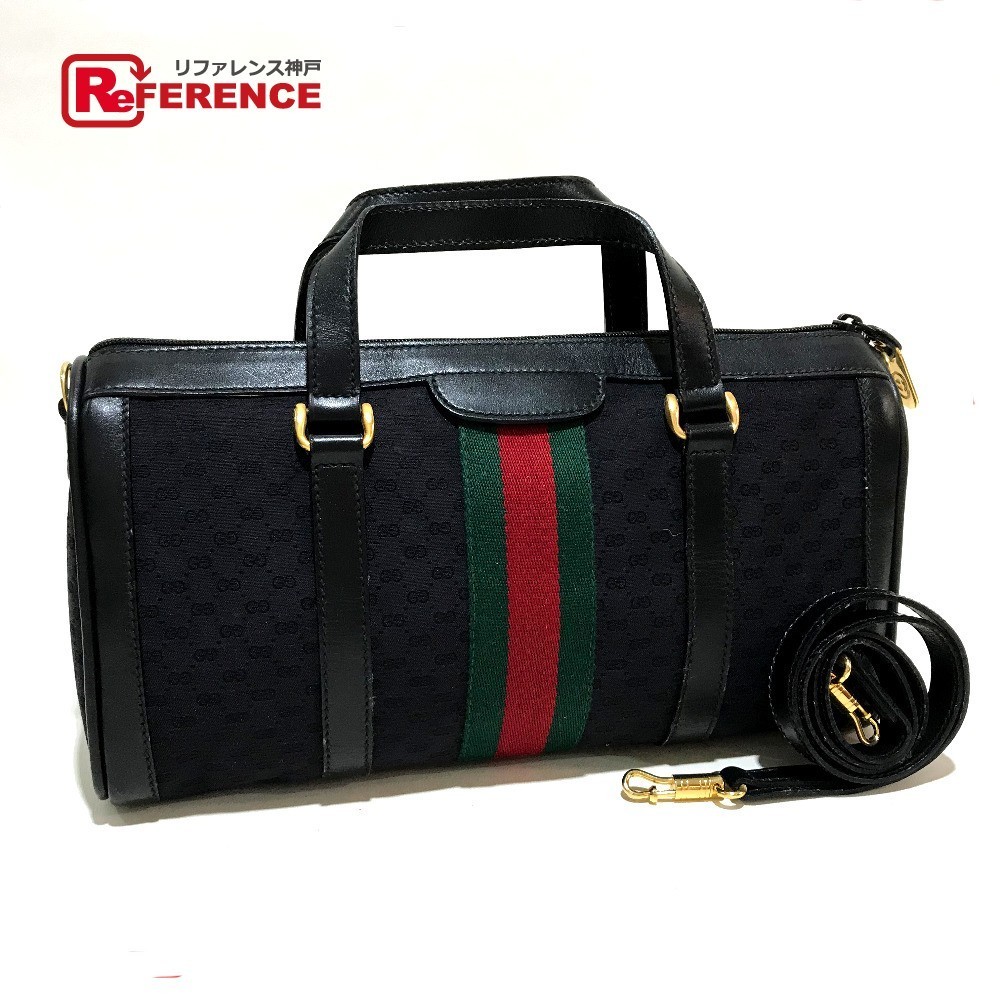 GUCCI グッチ 067 2WAY ショルダーミニボストンバッグ マイクロ オールドグッチ シェリーライン GGキャンバスxレザー レディース ブラック