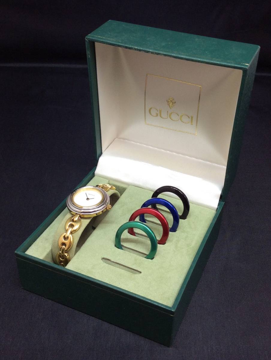 チェンジベゼル グッチ 6色 ゴールド クォーツ GUCCI 時計 動作未確認