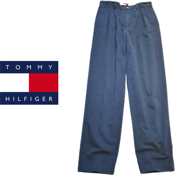 1点物◆トミーヒルフィガーTOMMY2タックチノパン古着メンズ32レディースOKアメカジ90sストリート/スポーツMixワイドパンツ紺チノ692381
