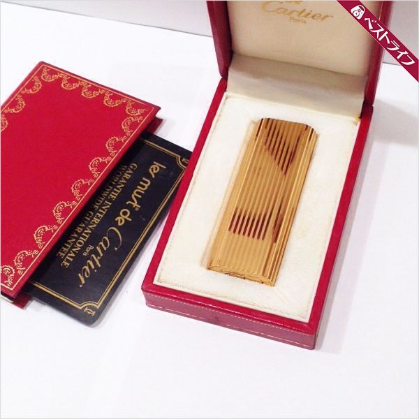 Cartier ガスライター　箱付き 本物 カルティエ ガスライター ゴールド色 ヴィンテージ 箱付き 着火
