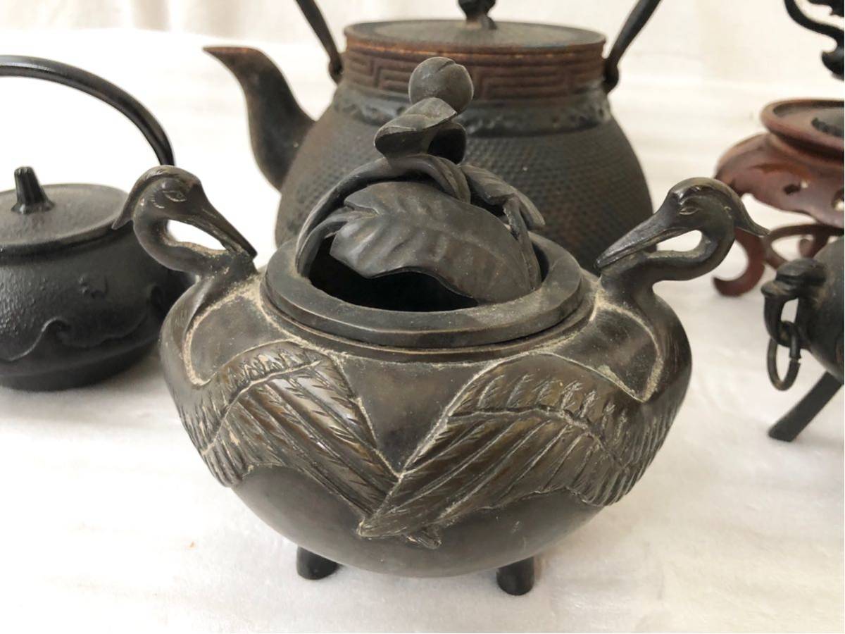 茶道具 急須 3点セット 南部鉄器 南部鉄瓶 おまけ付き 煎茶道具 鉄瓶 香炉 SALE 時代物 棗 陶器急須 まとめて 鉄急須 鉄瓶百科