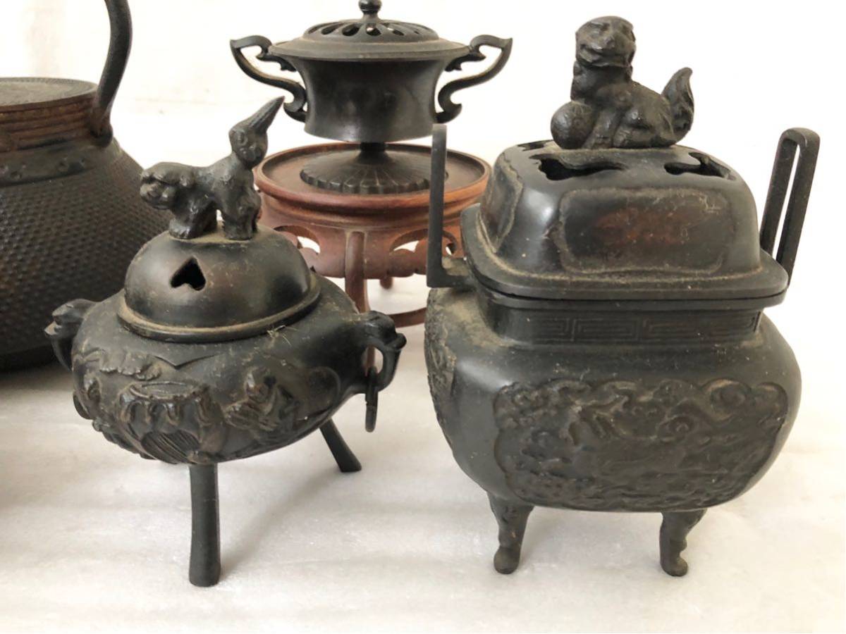 茶道具 急須 3点セット 南部鉄器 南部鉄瓶 おまけ付き 煎茶道具 鉄瓶 香炉 SALE 時代物 棗 陶器急須 まとめて 鉄急須 鉄瓶百科
