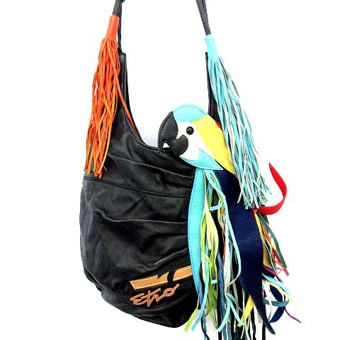 エトロ ETRO ショルダーバッグ レザー 鳥 フリンジ 黒 /☆G エトロ 