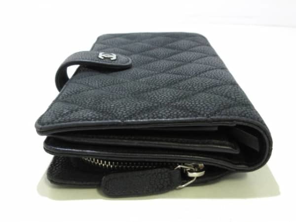 シャネル CHANEL 長財布 マトラッセ キャビアスキン 黒 ラウンドファスナー 財布