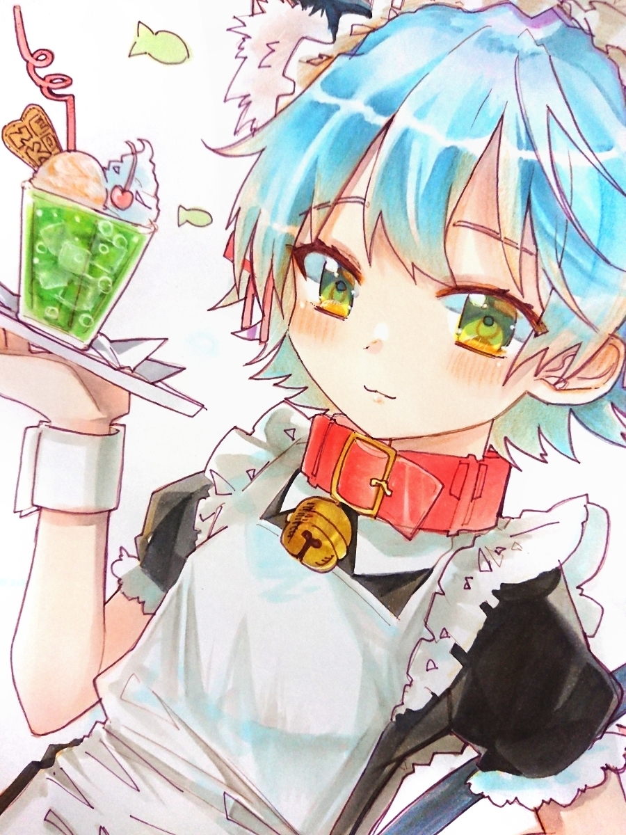 オリジナル☆手描きイラスト☆中性的な猫耳メイドさん☆A4(手描き