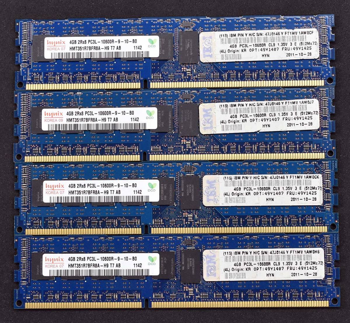 1円スタート 16G (4GB 4枚組) DDR3L PC3L-10600R DDR3L-1333 DDR3 ECC