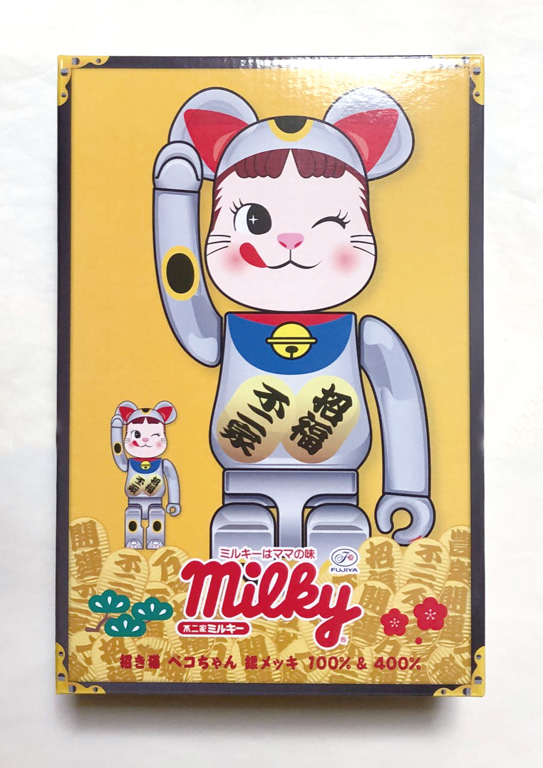 招き猫 ペコちゃん 福 銀メッキ 100％ & 400％ BE@RBRICK 招き猫 ペコ