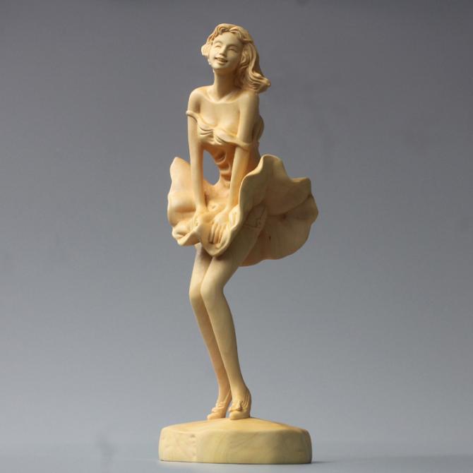 柘植 木彫 人物】◇ヌード美人像◇ トルソー 裸婦 人形細工彫刻 女神