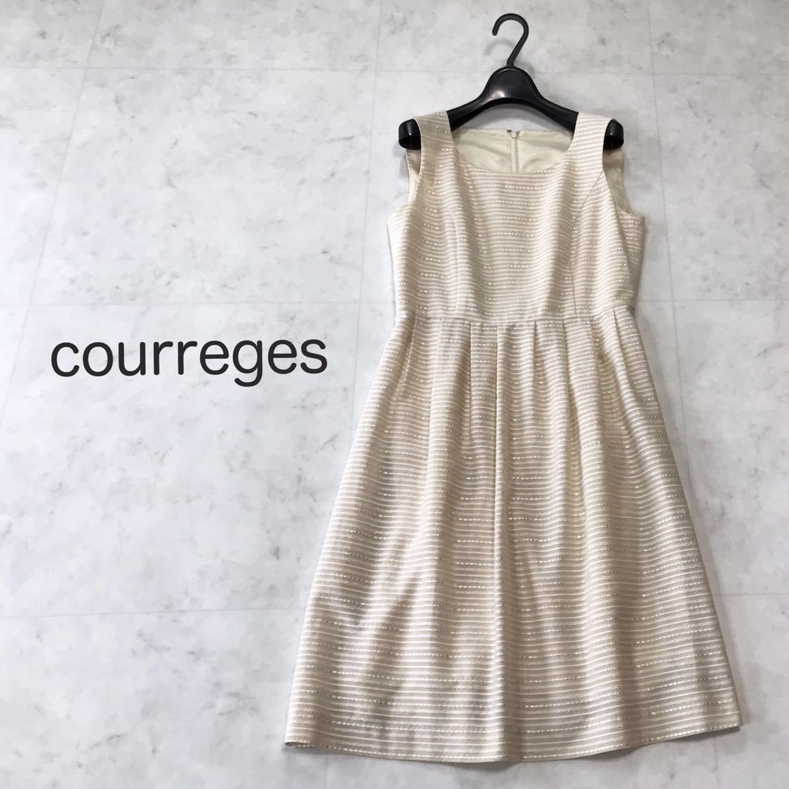 高品質，HOT クレージュ courreges 素敵なノースリーブワンピース ライトベージュ/ホワイト サイズ38(ワンピース)｜売買されたオークション情報、yahooの商品情報をアーカイブ公開 - オークファン 女性用