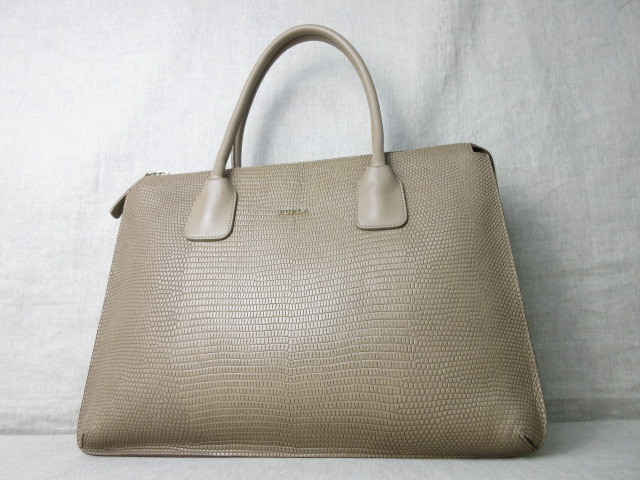 1円 極美品 FURLA フルラ バッグ 型押しレザー A4収納可 最落なし 